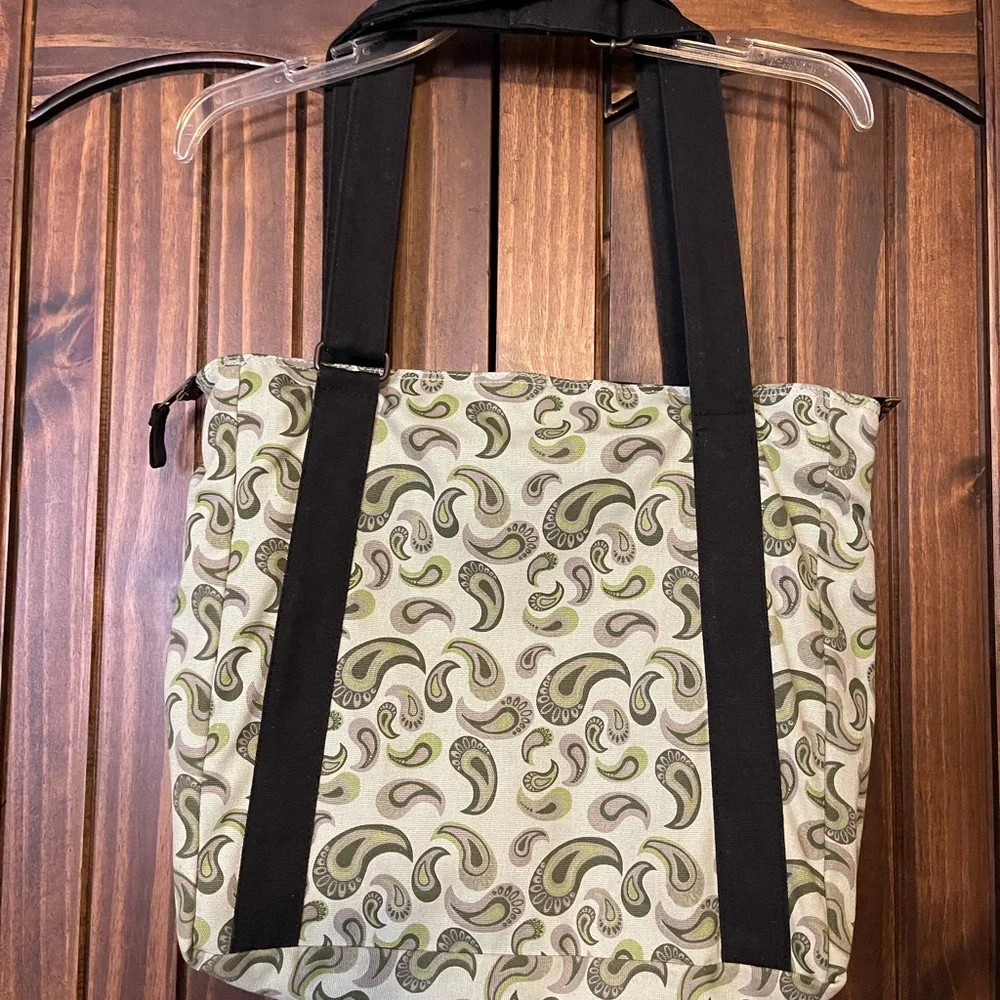 KAVU Paisley Canvas Tote Bag - Olive and Black Book Bag Teacher School - Picture 3 of 6